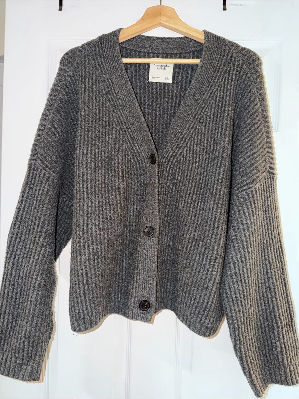 Abercrombie & Fitch Charcoal Ribbed Button-Front Women's Cardigan